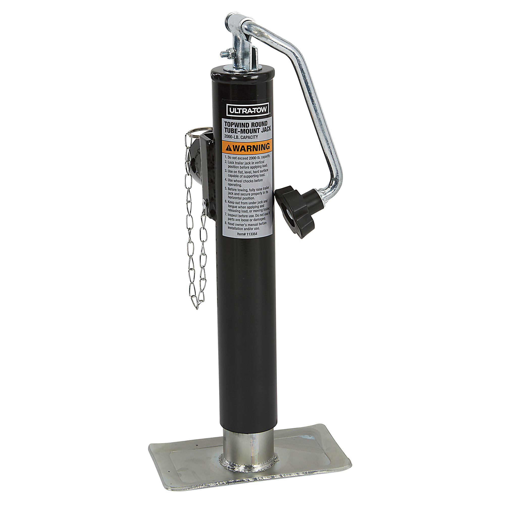 Ultra-Tow Round Tube Topwind Jack, Weld-On, 21-1/4in. Extended Length, 2000-Lb. Lift Capacity